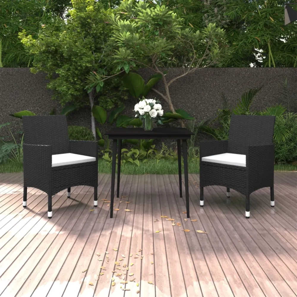 3-delige Tuinset met kussens poly rattan en glas vidaXL