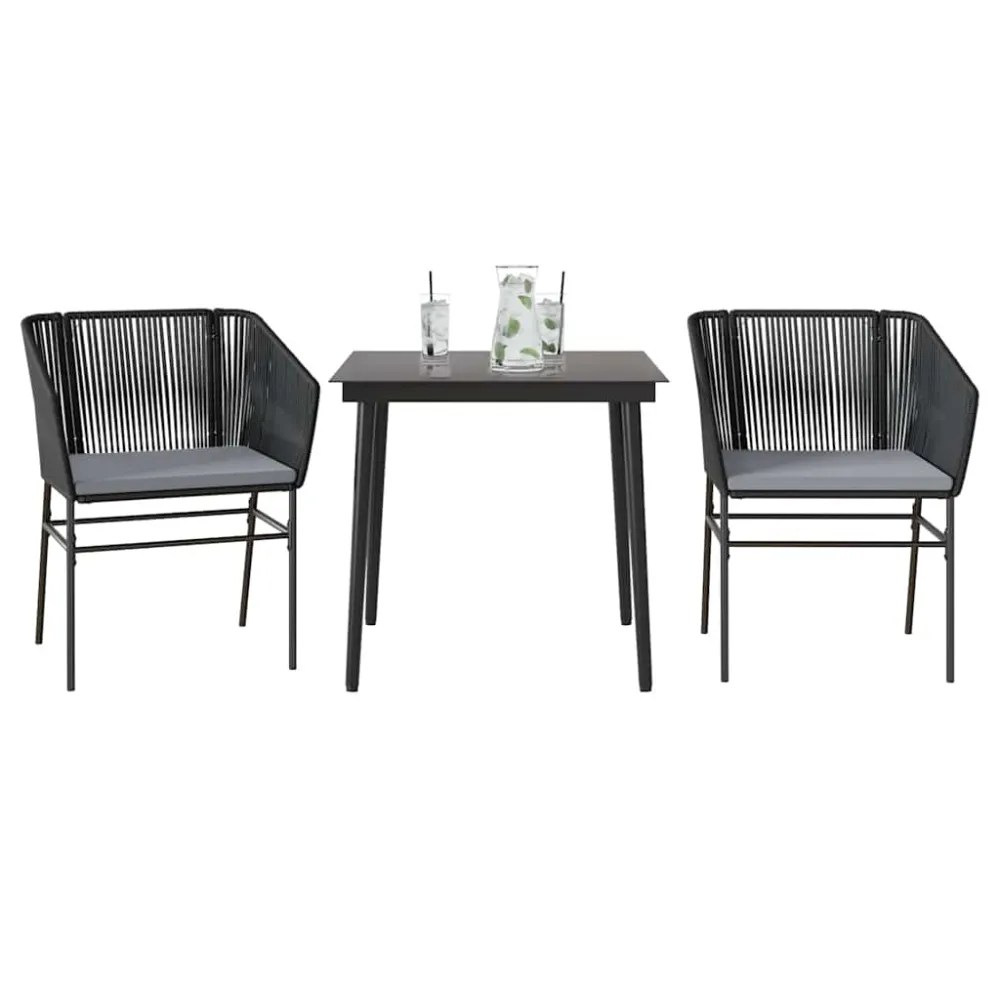 3-delige Tuinset met kussens poly rattan glas zwart vidaXL