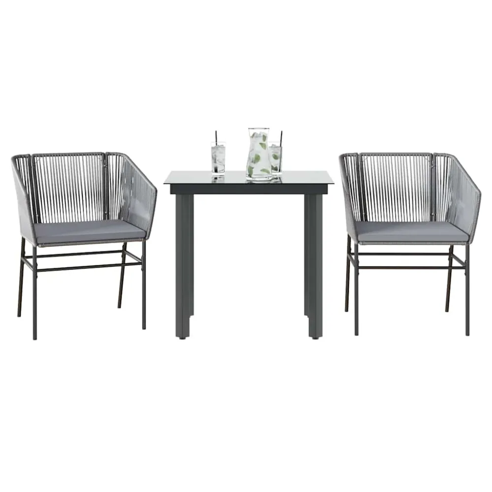 3-delige Tuinset met kussens poly rattan glas grijs vidaXL