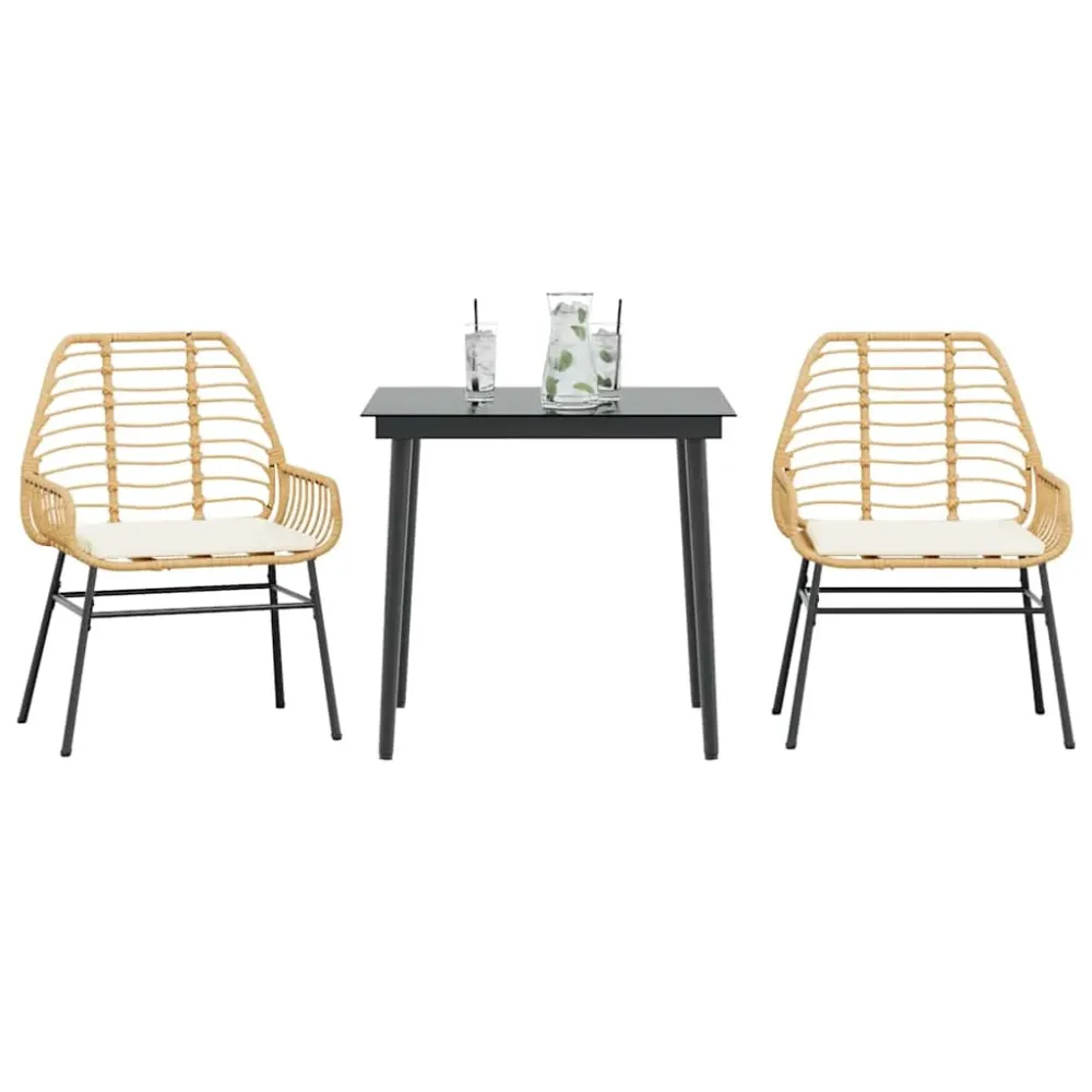 3-delige Tuinset met kussens poly rattan glas bruin vidaXL