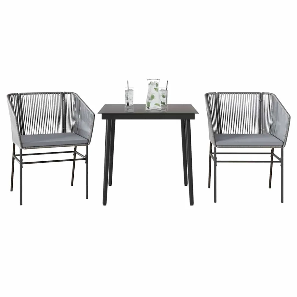 3-delige Tuinset met kussens poly rattan glas grijs vidaXL