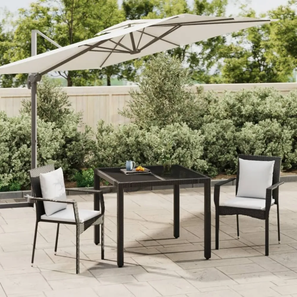 3-delige Tuinset met kussens poly rattan zwart vidaXL