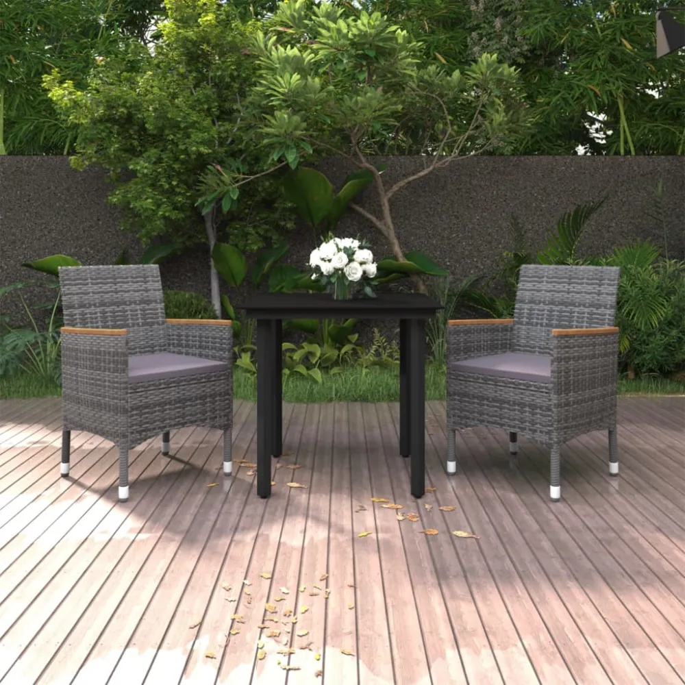 3-delige Tuinset met kussens poly rattan en glas vidaXL