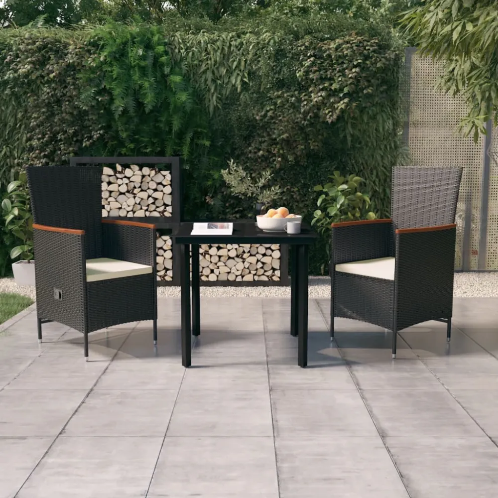 3-delige Tuinset met kussens zwart vidaXL