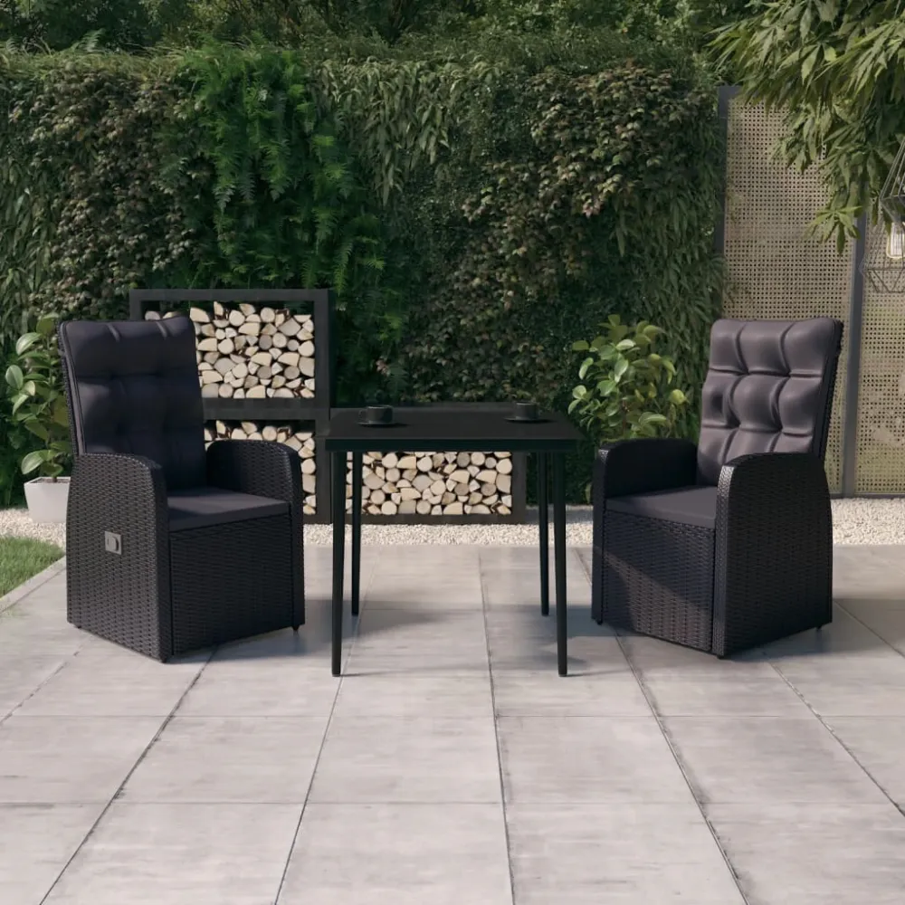 3-delige Tuinset met kussens zwart vidaXL