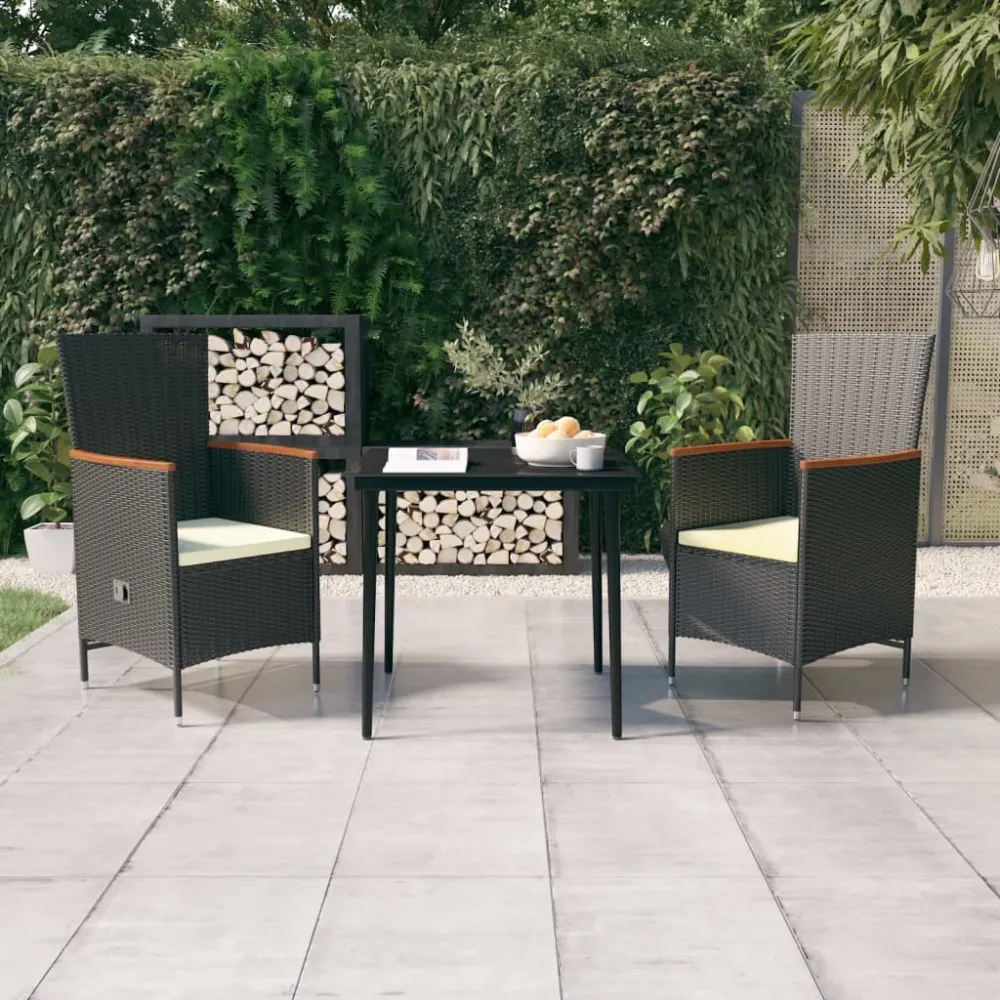3-delige Tuinset met kussens zwart vidaXL