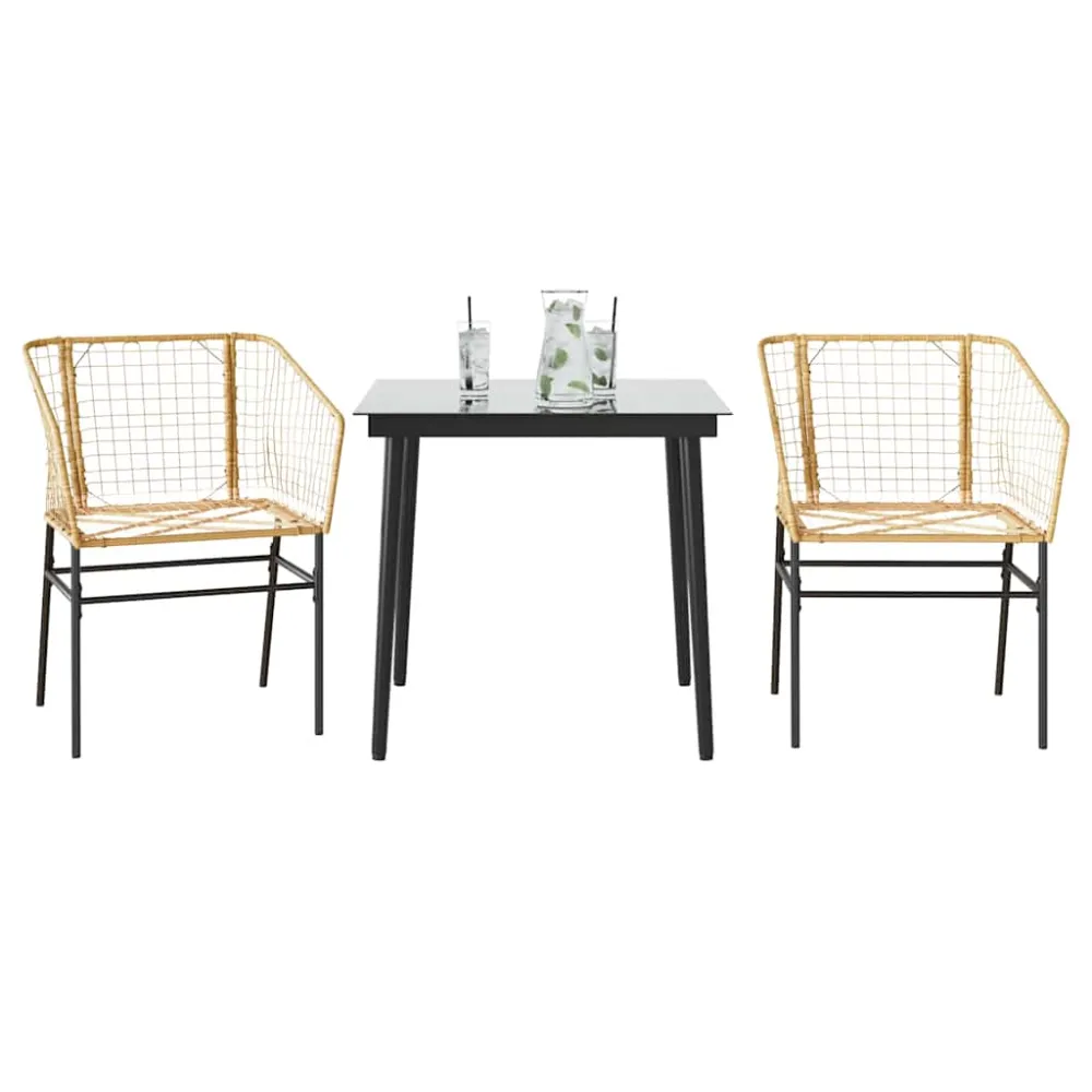 3-delige Tuinset poly rattan glas bruin vidaXL