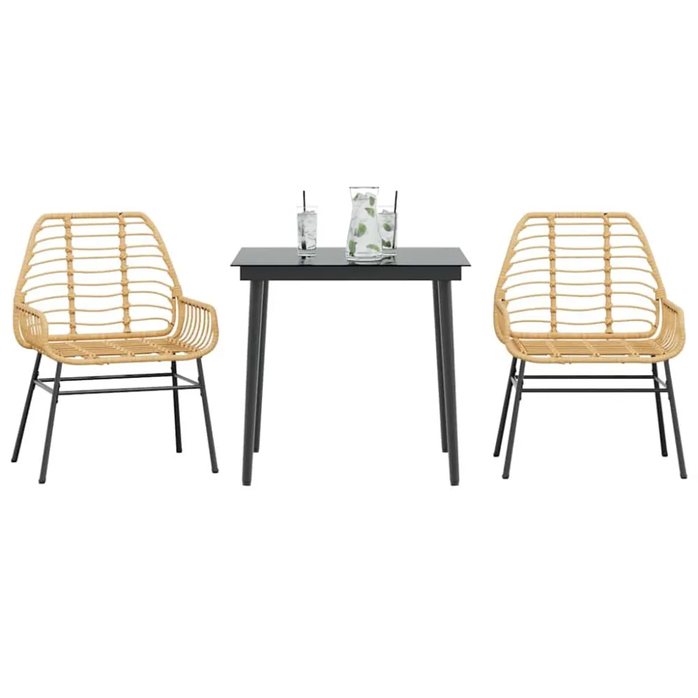3-delige Tuinset poly rattan glas bruin vidaXL