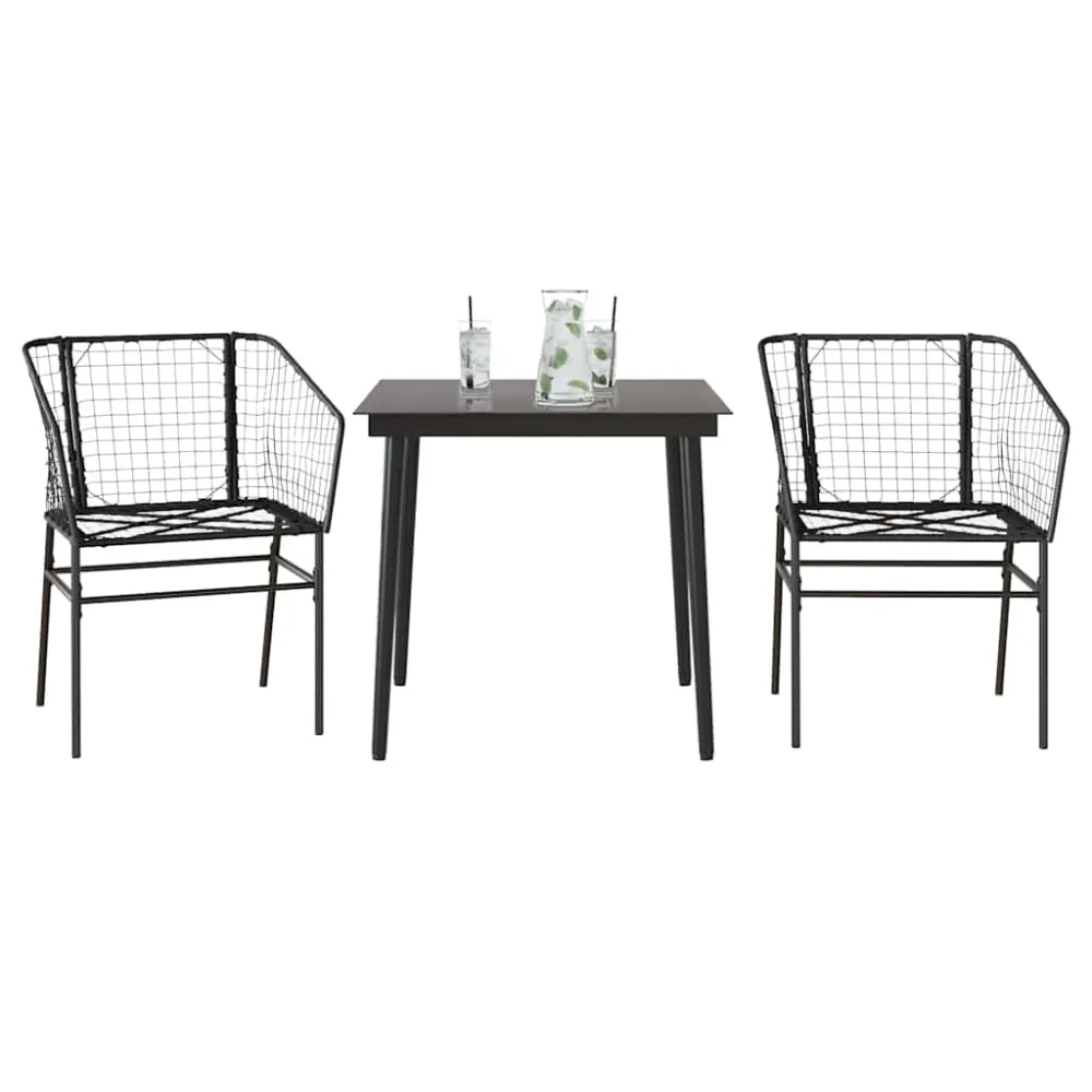 3-delige Tuinset poly rattan glas zwart vidaXL