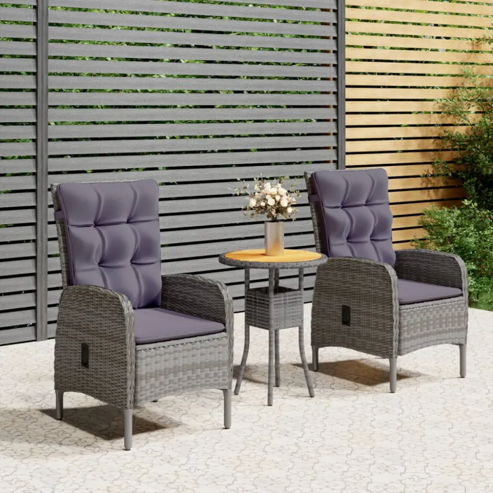 3-delige Tuinset poly rattan grijs vidaXL