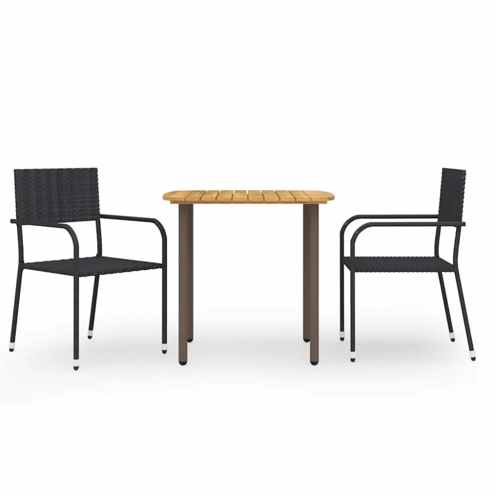 3-delige Tuinset poly rattan zwart vidaXL