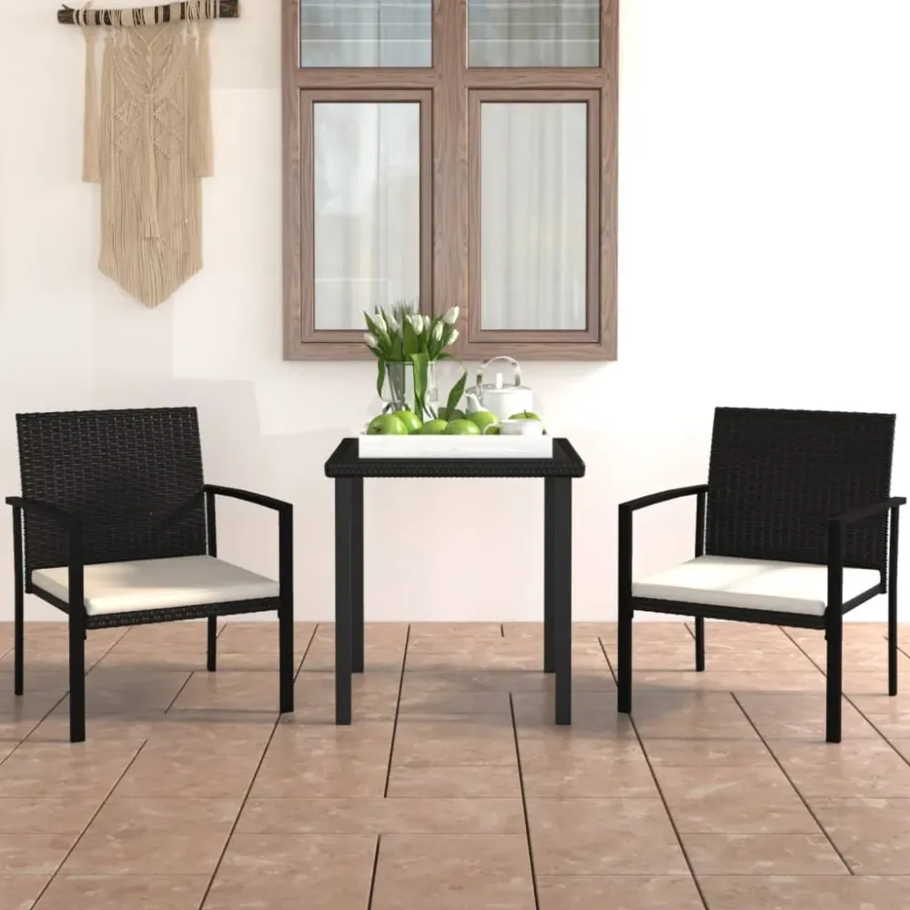 3-delige Tuinset poly rattan zwart vidaXL