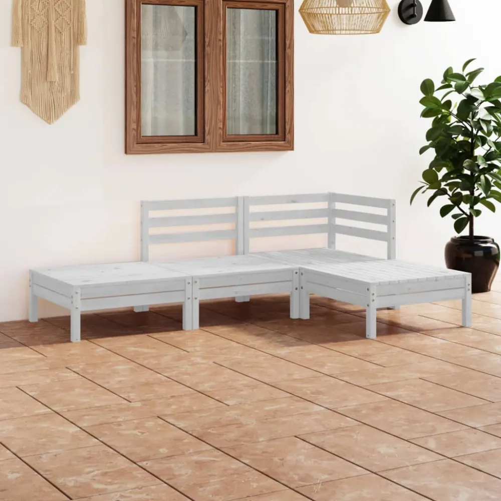 4-delige Loungeset massief grenenhout wit vidaXL