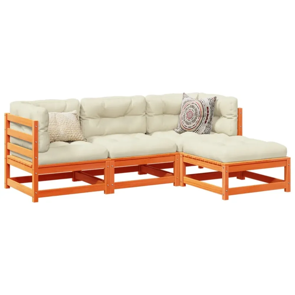 4-delige Loungeset met kussens massief grenenhout wasbruin vidaXL