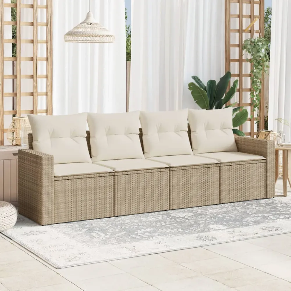 4-delige Loungeset met kussens poly rattan beige vidaXL