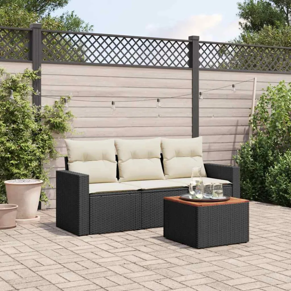 4-delige Loungeset met kussens poly rattan zwart vidaXL