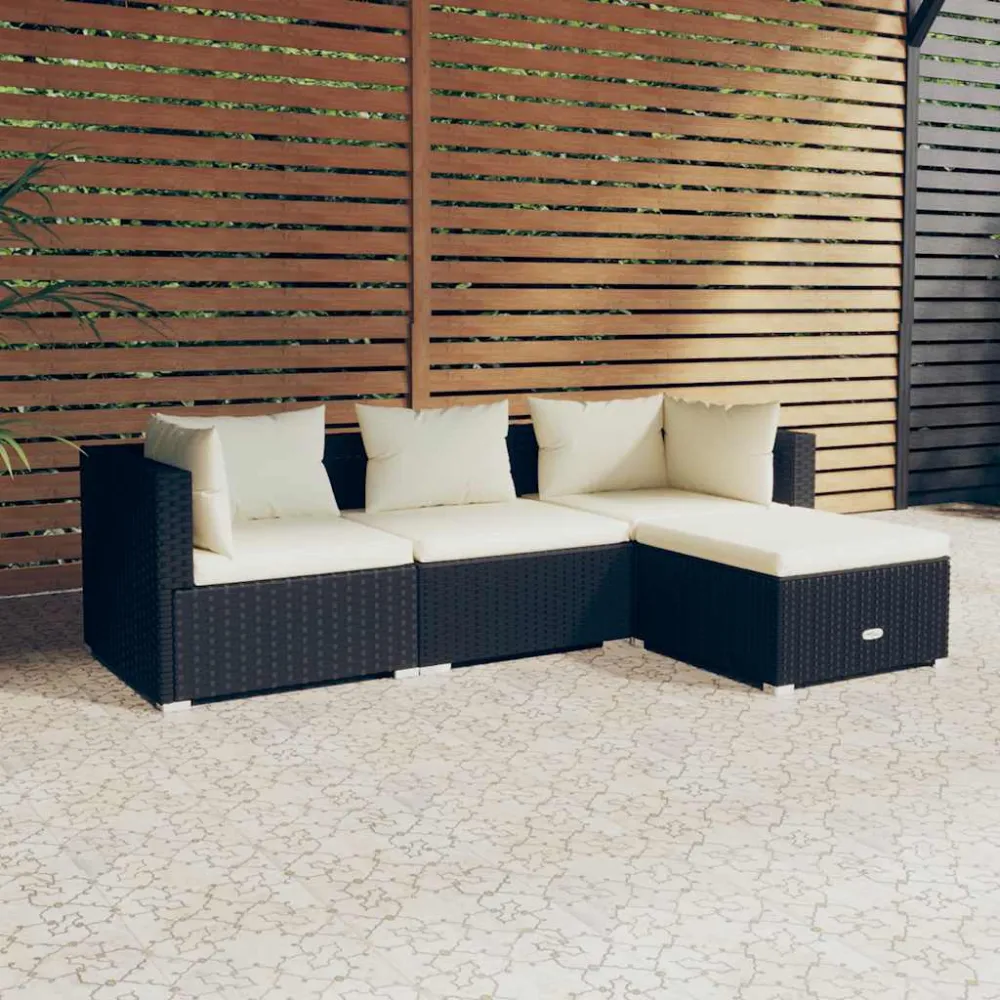 4-delige Loungeset met kussens poly rattan zwart vidaXL