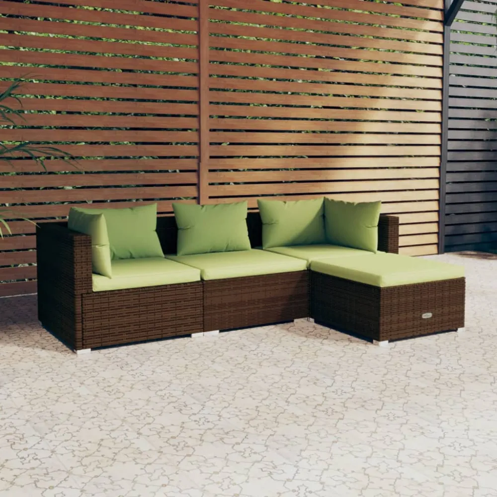 4-delige Loungeset met kussens poly rattan bruin vidaXL
