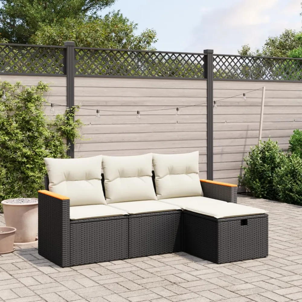 4-delige Loungeset met kussens poly rattan zwart vidaXL