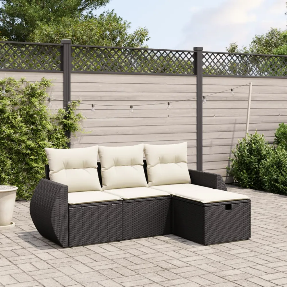 4-delige Loungeset met kussens poly rattan zwart vidaXL