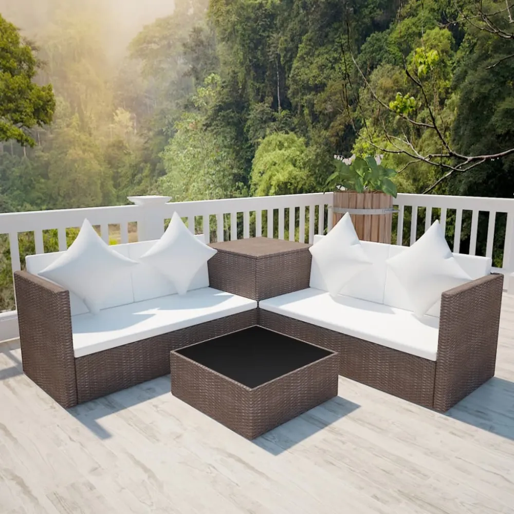 4-delige Loungeset met kussens poly rattan bruin vidaXL