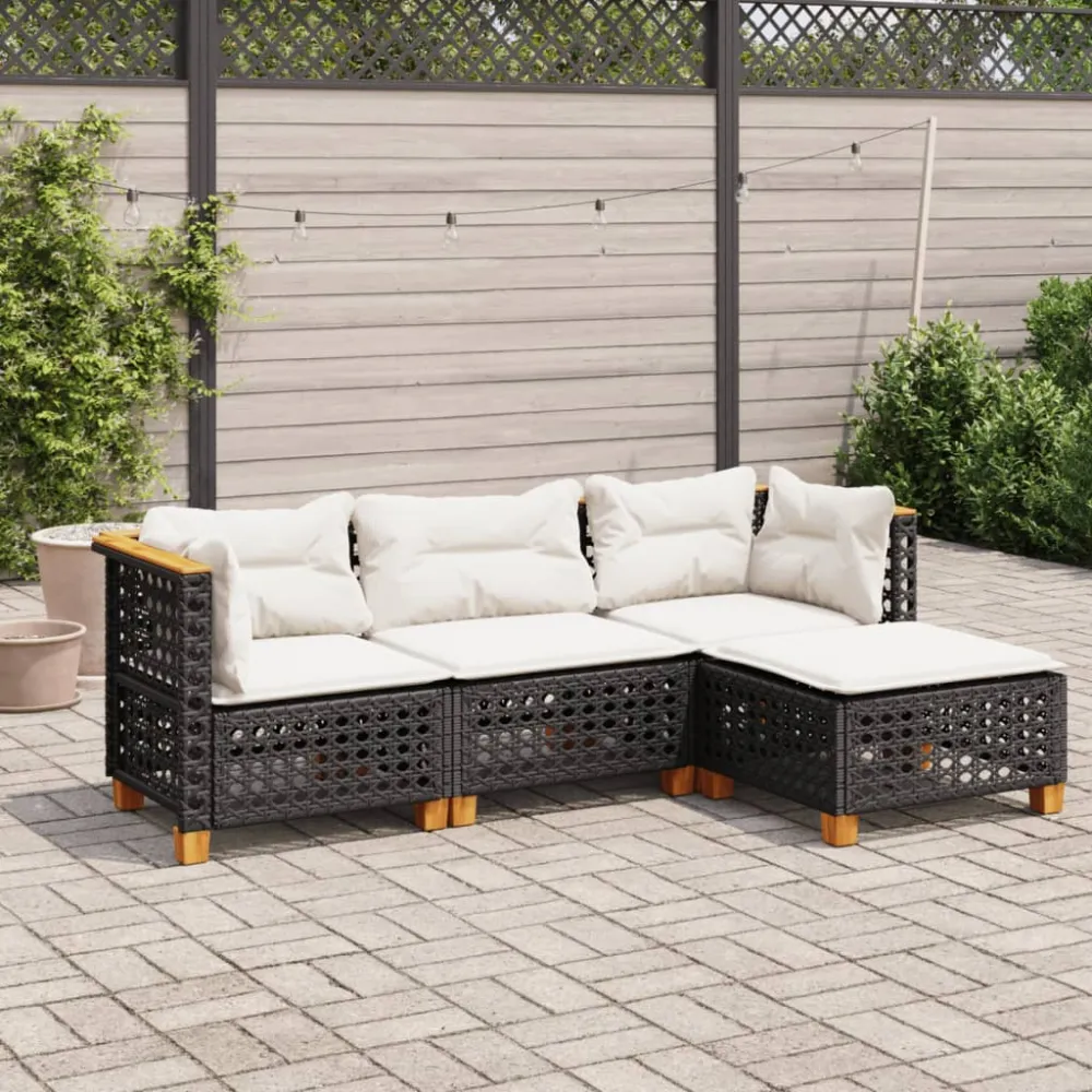 4-delige Loungeset met kussens poly rattan zwart vidaXL