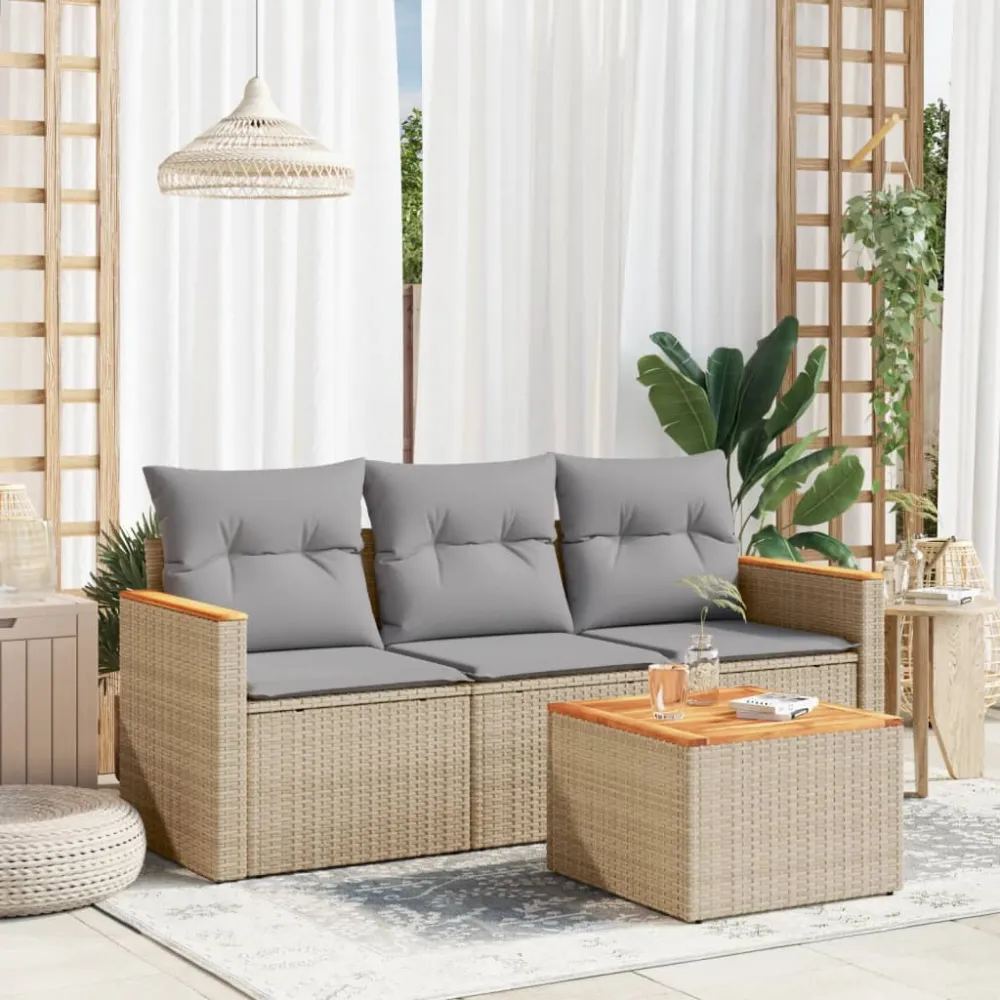 4-delige Loungeset met kussens poly rattan gemengd beige vidaXL