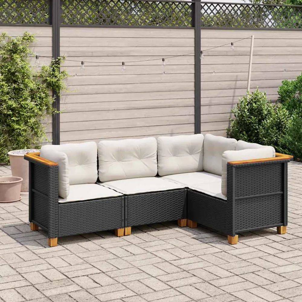 4-delige Loungeset met kussens poly rattan zwart vidaXL