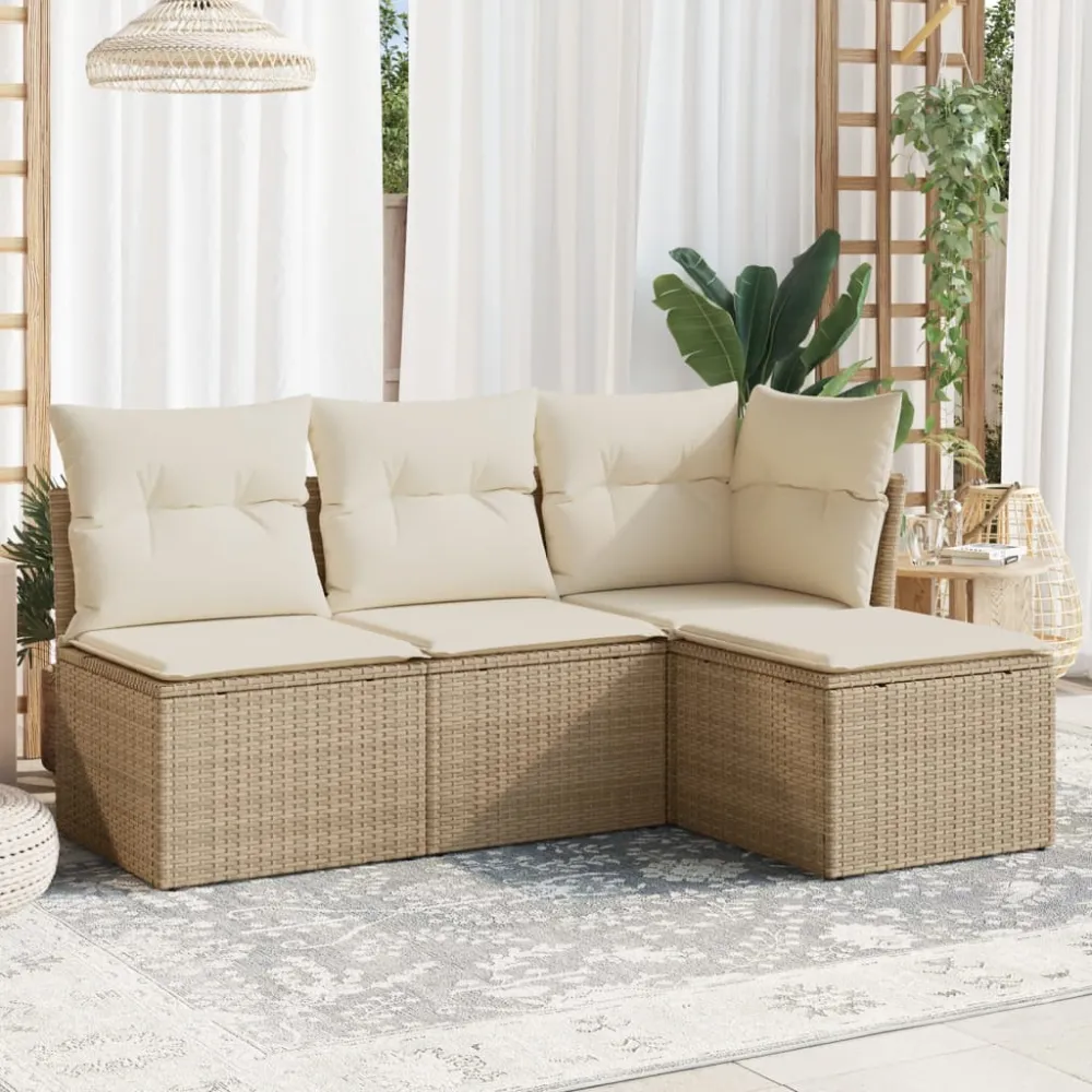 4-delige Loungeset met kussens poly rattan beige vidaXL