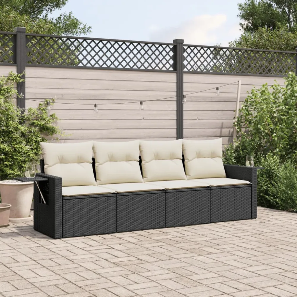 4-delige Loungeset met kussens poly rattan zwart vidaXL