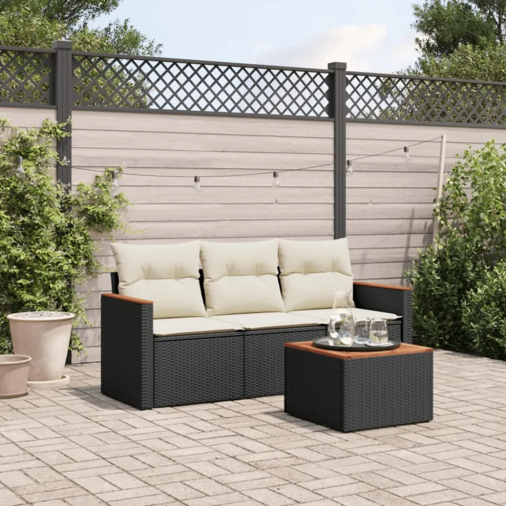 4-delige Loungeset met kussens poly rattan zwart vidaXL