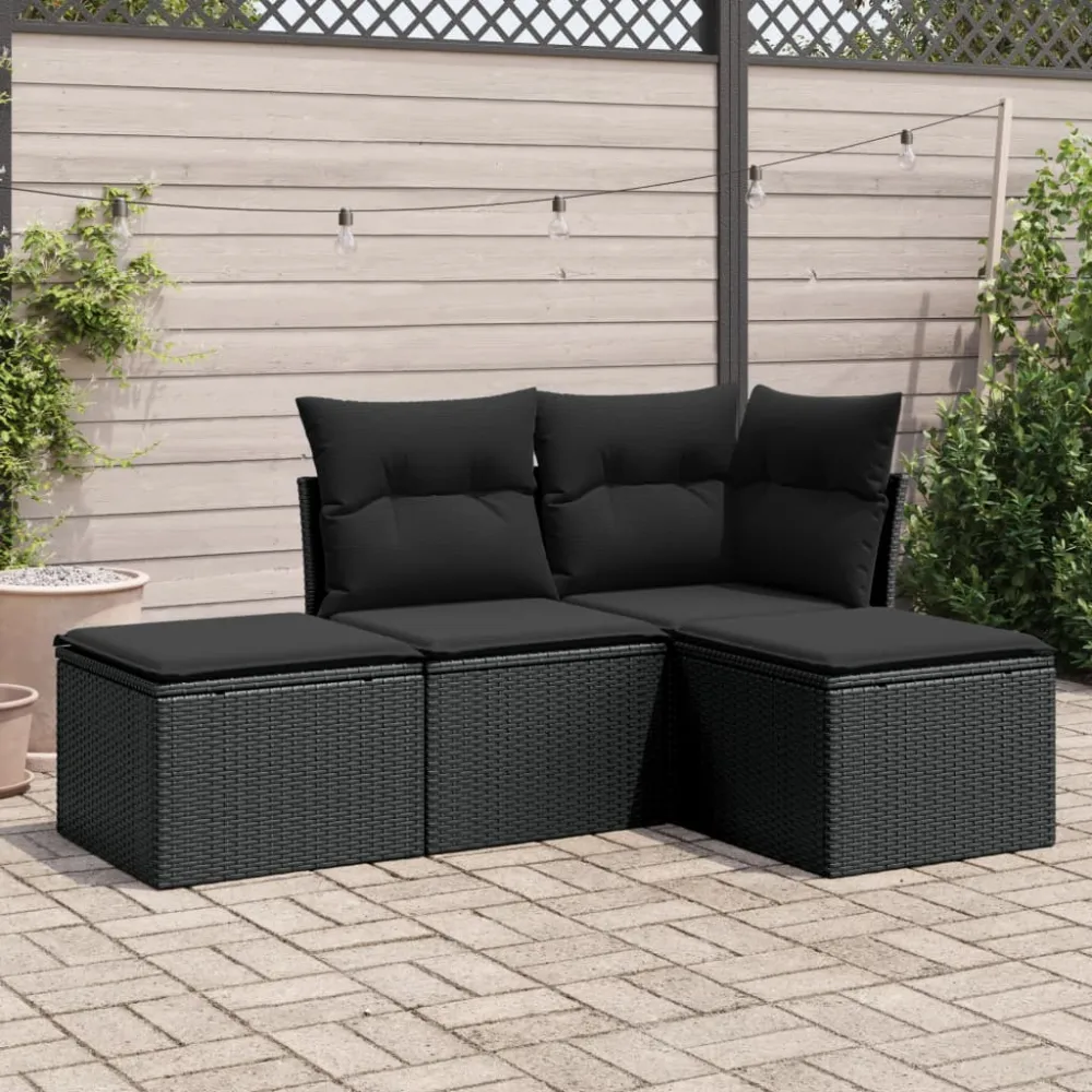 4-delige Loungeset met kussens poly rattan zwart vidaXL