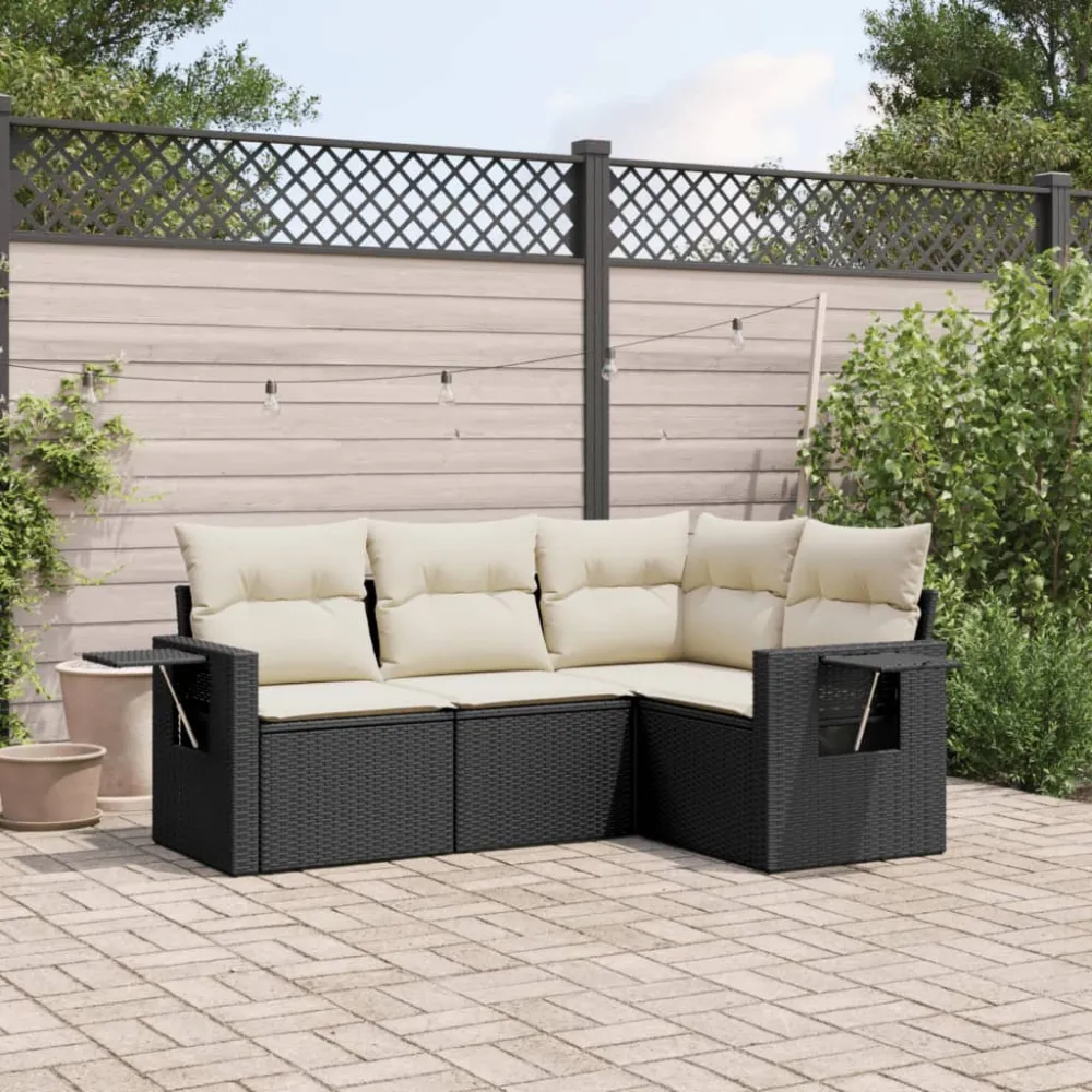 4-delige Loungeset met kussens poly rattan zwart vidaXL