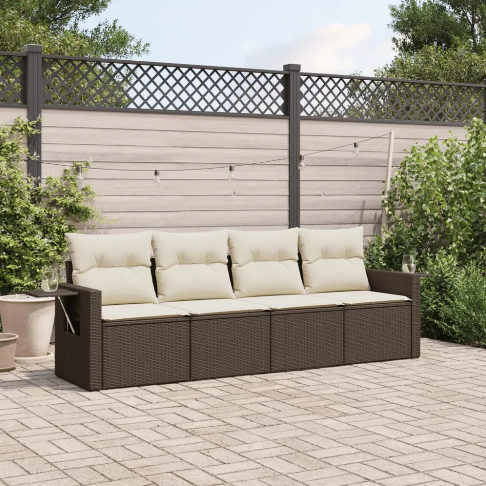 4-delige Loungeset met kussens poly rattan bruin vidaXL