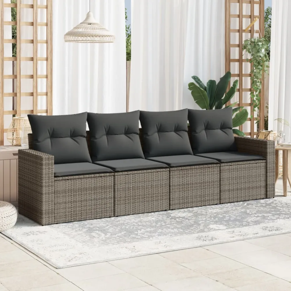 4-delige Loungeset met kussens poly rattan grijs vidaXL