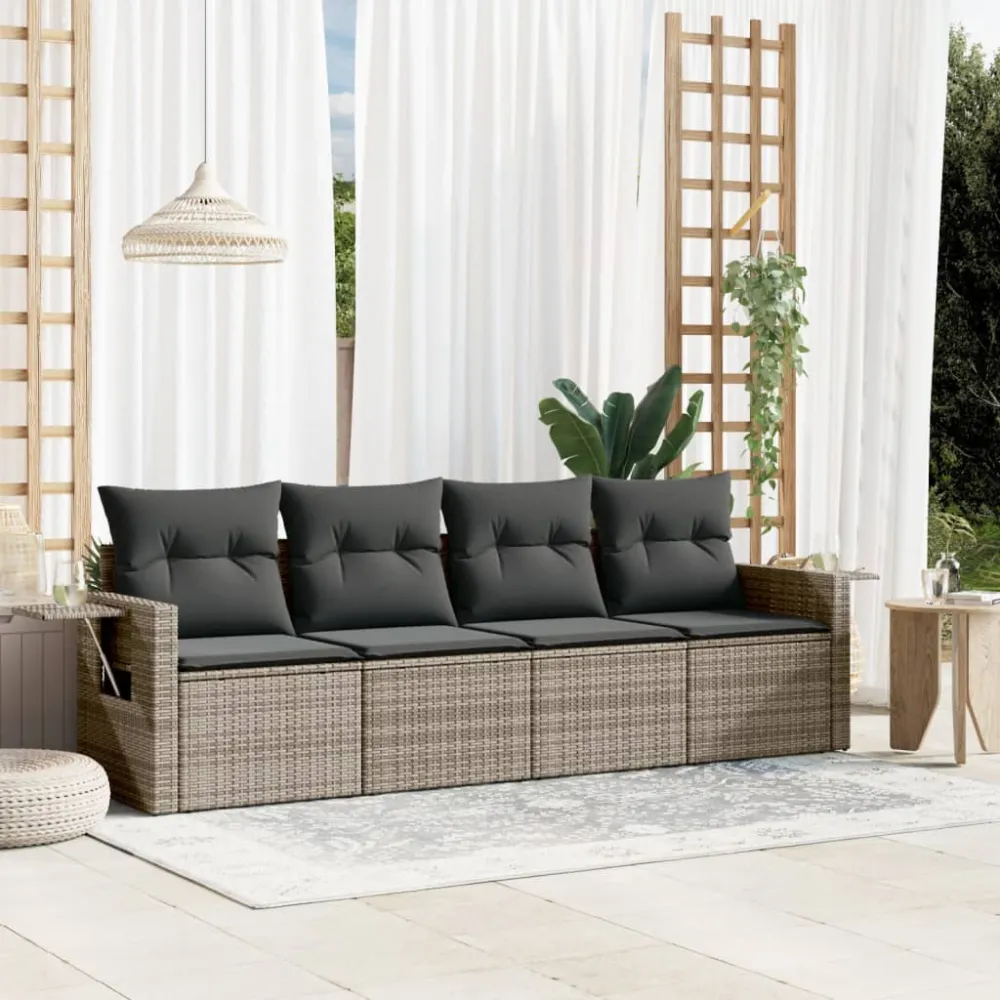 4-delige Loungeset met kussens poly rattan grijs vidaXL