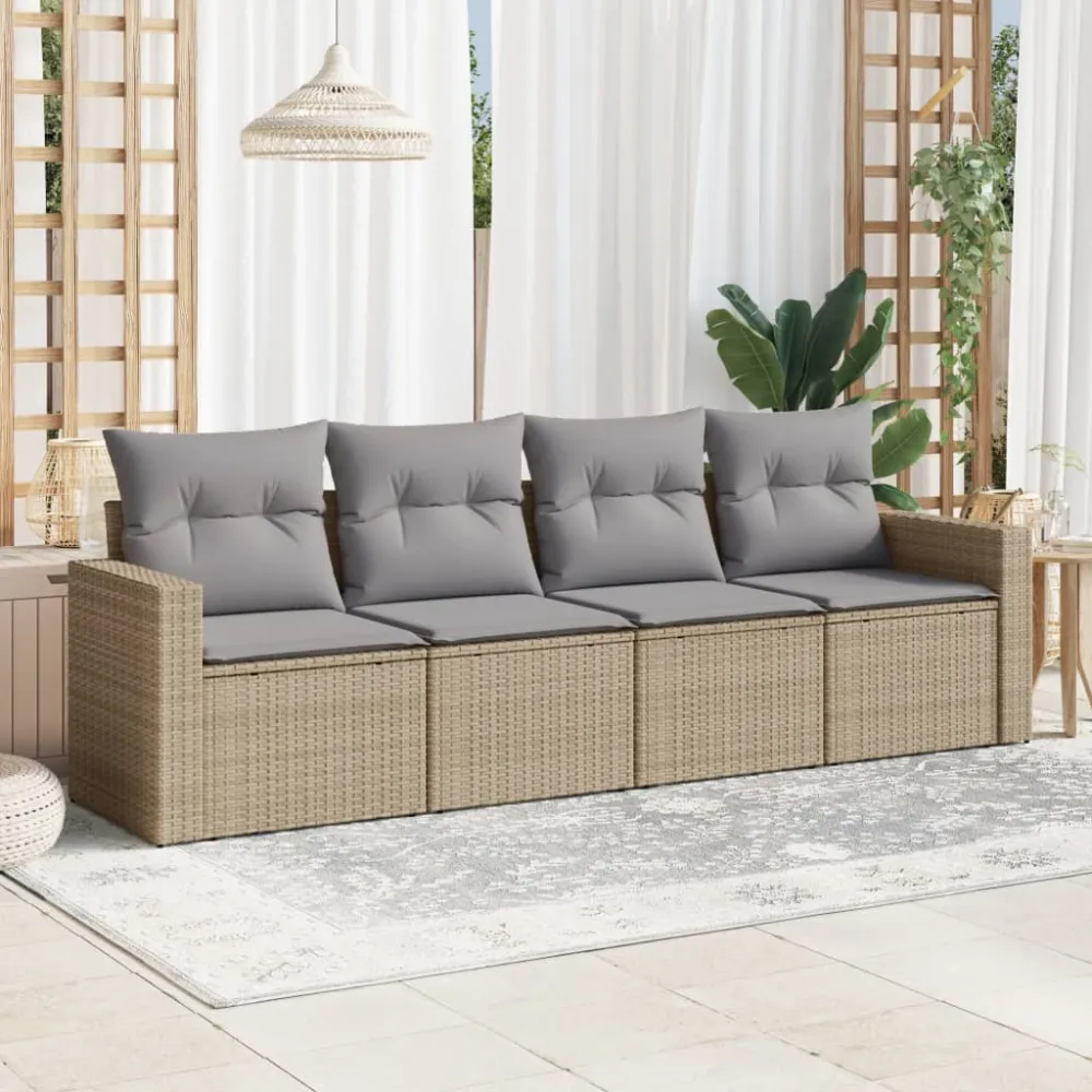 4-delige Loungeset met kussens poly rattan beige vidaXL