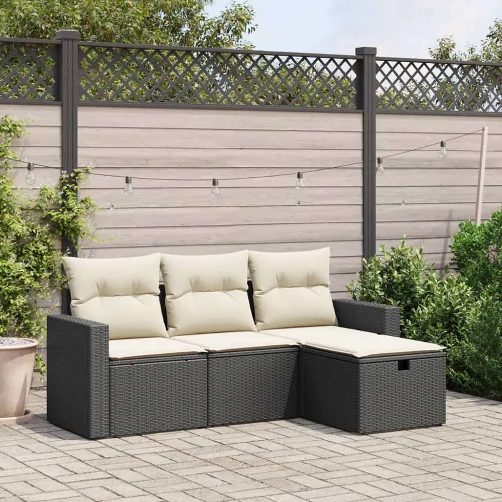 4-delige Loungeset met kussens poly rattan zwart vidaXL