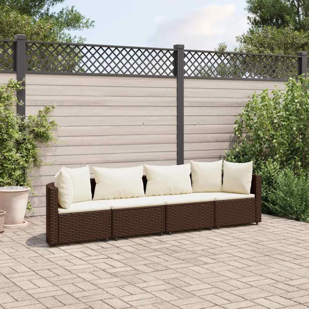 4-delige Loungeset met kussens poly rattan bruin vidaXL