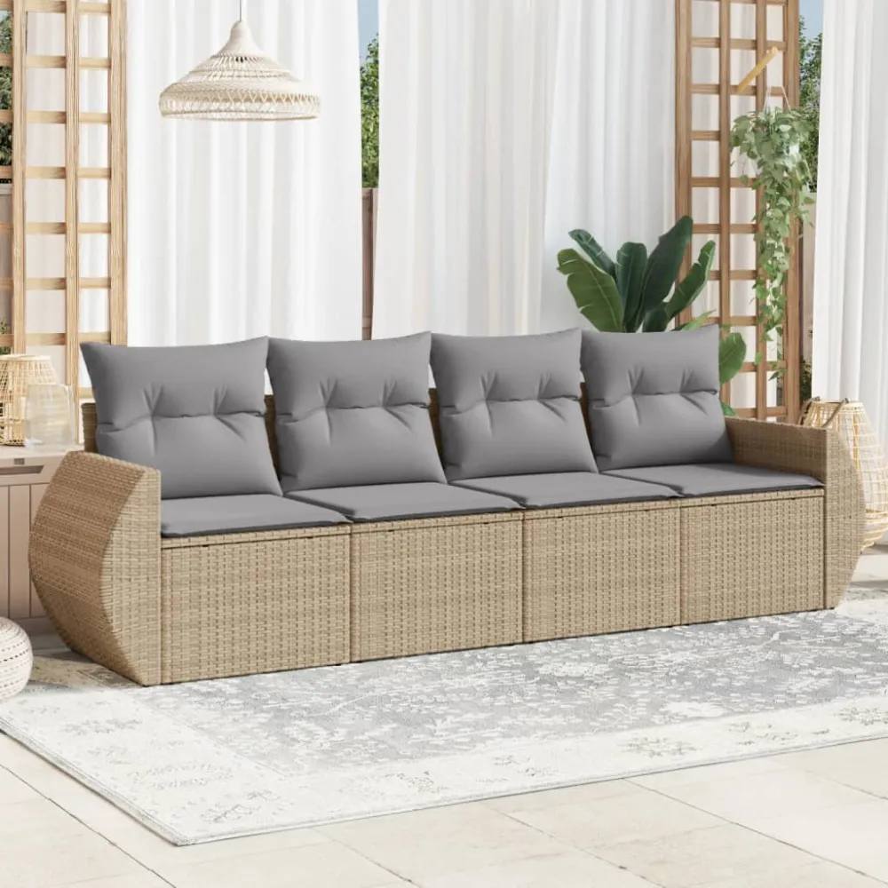 4-delige Loungeset met kussens poly rattan beige vidaXL
