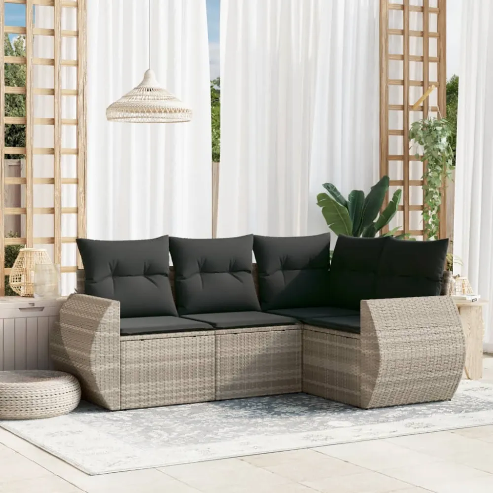 4-delige Loungeset met kussens poly rattan lichtgrijs vidaXL