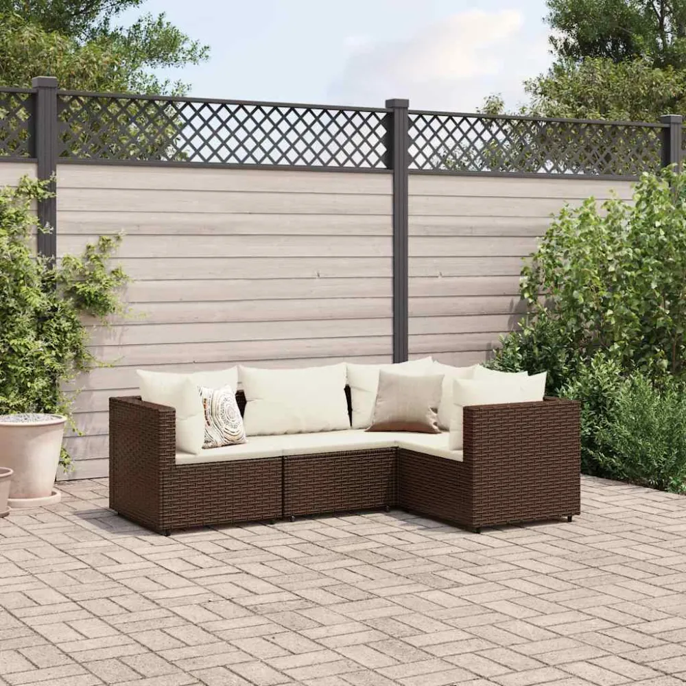 4-delige Loungeset met kussens poly rattan bruin vidaXL