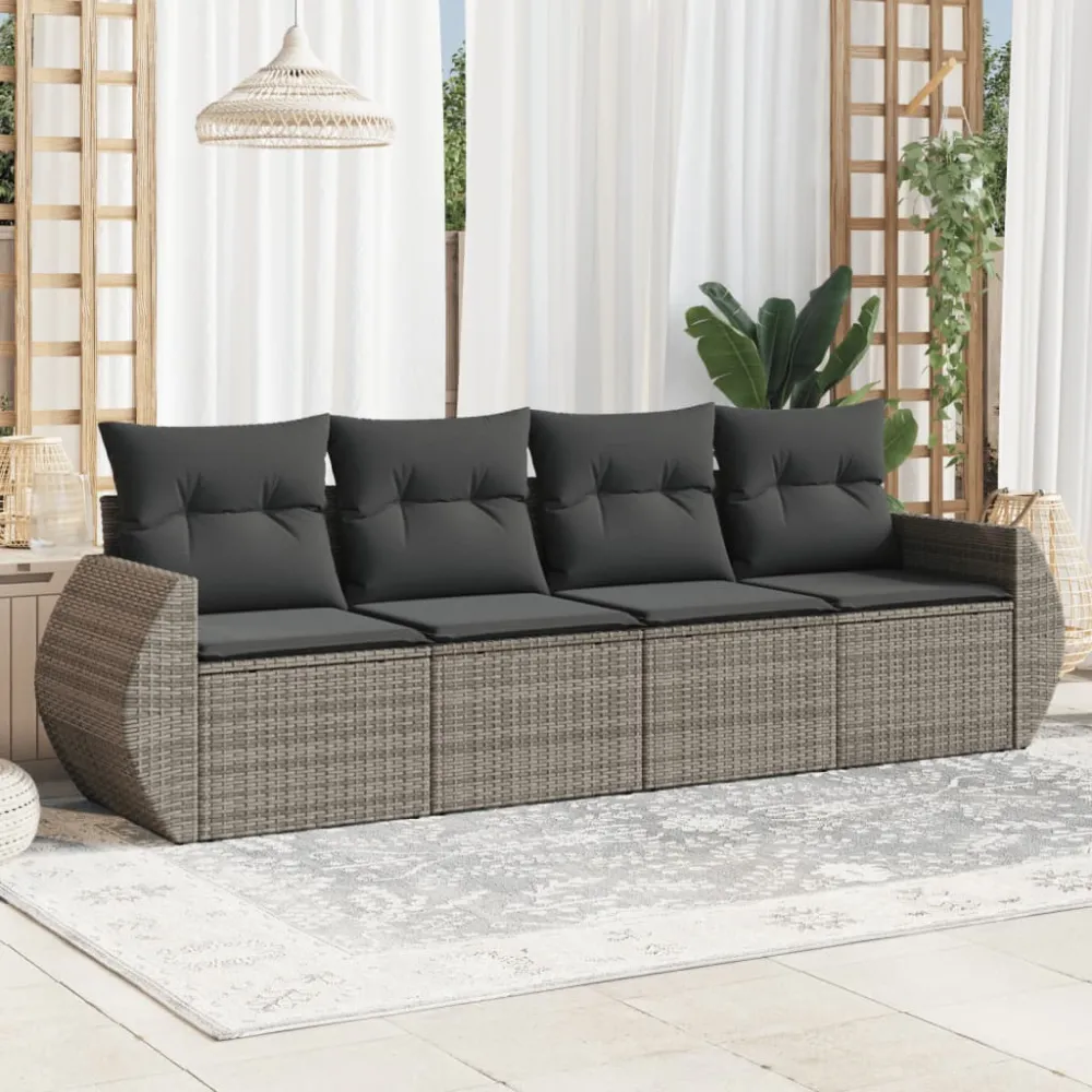 4-delige Loungeset met kussens poly rattan grijs vidaXL