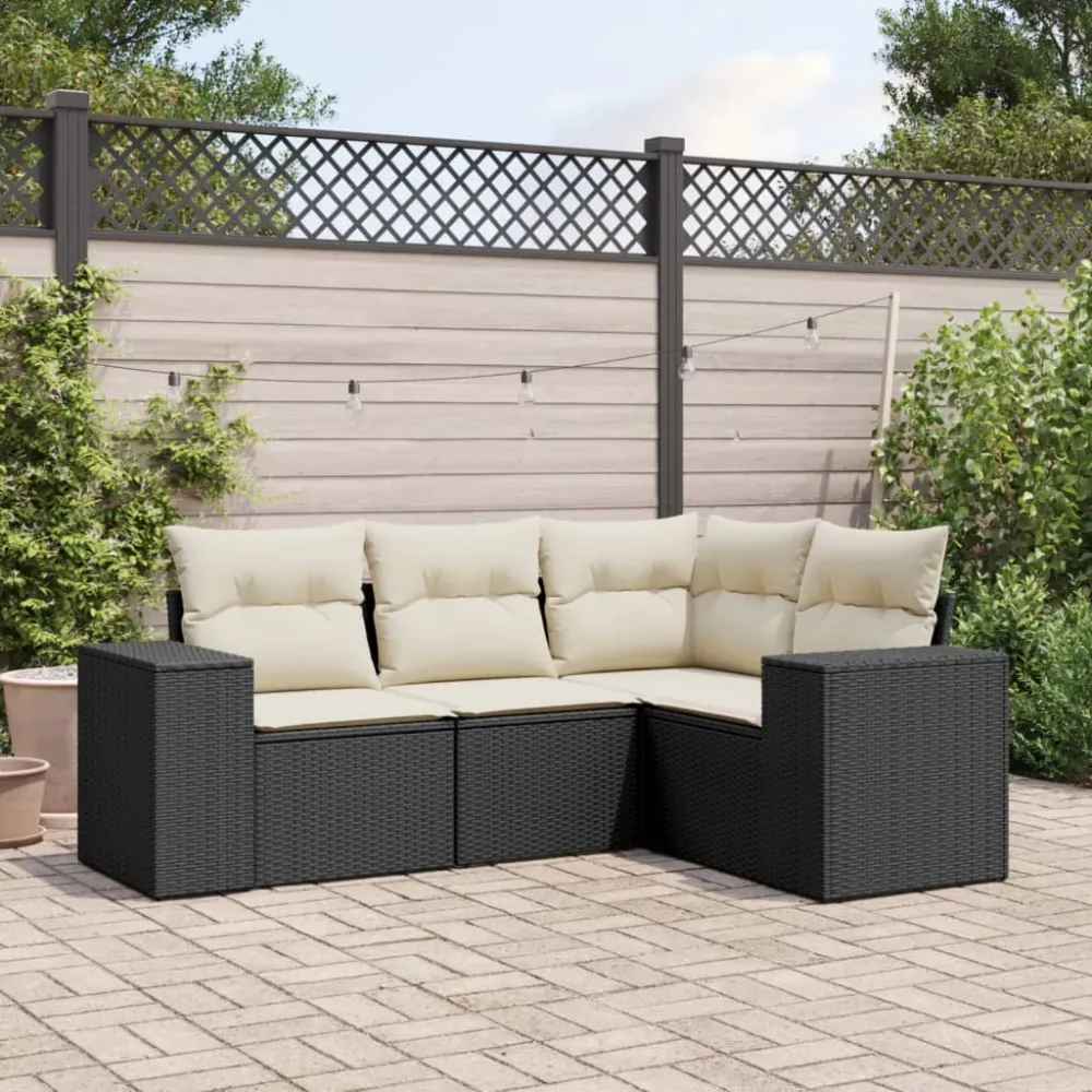 4-delige Loungeset met kussens poly rattan zwart vidaXL