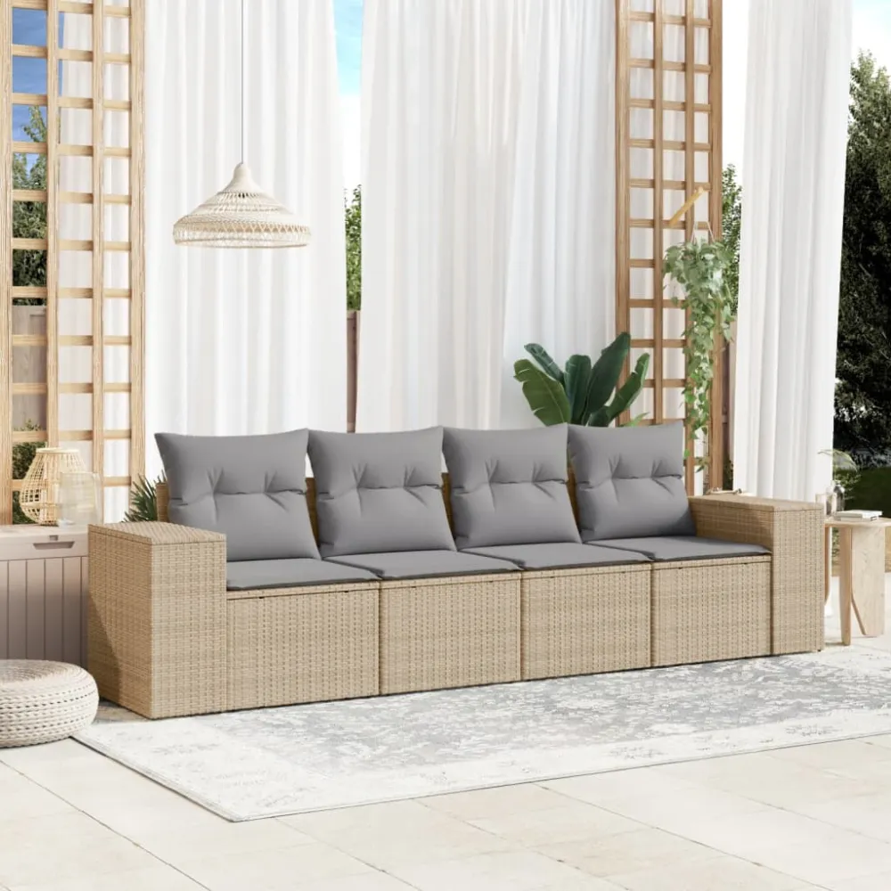 4-delige Loungeset met kussens poly rattan beige vidaXL