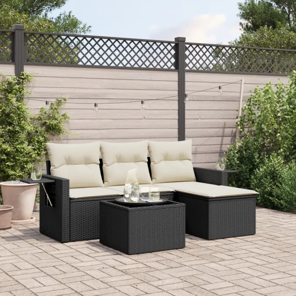 4-delige Loungeset met kussens poly rattan zwart vidaXL