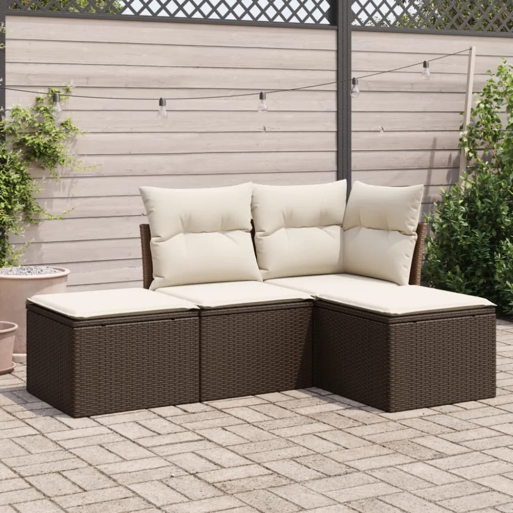 4-delige Loungeset met kussens poly rattan bruin vidaXL