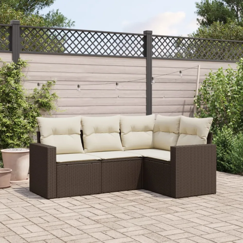 4-delige Loungeset met kussens poly rattan bruin vidaXL