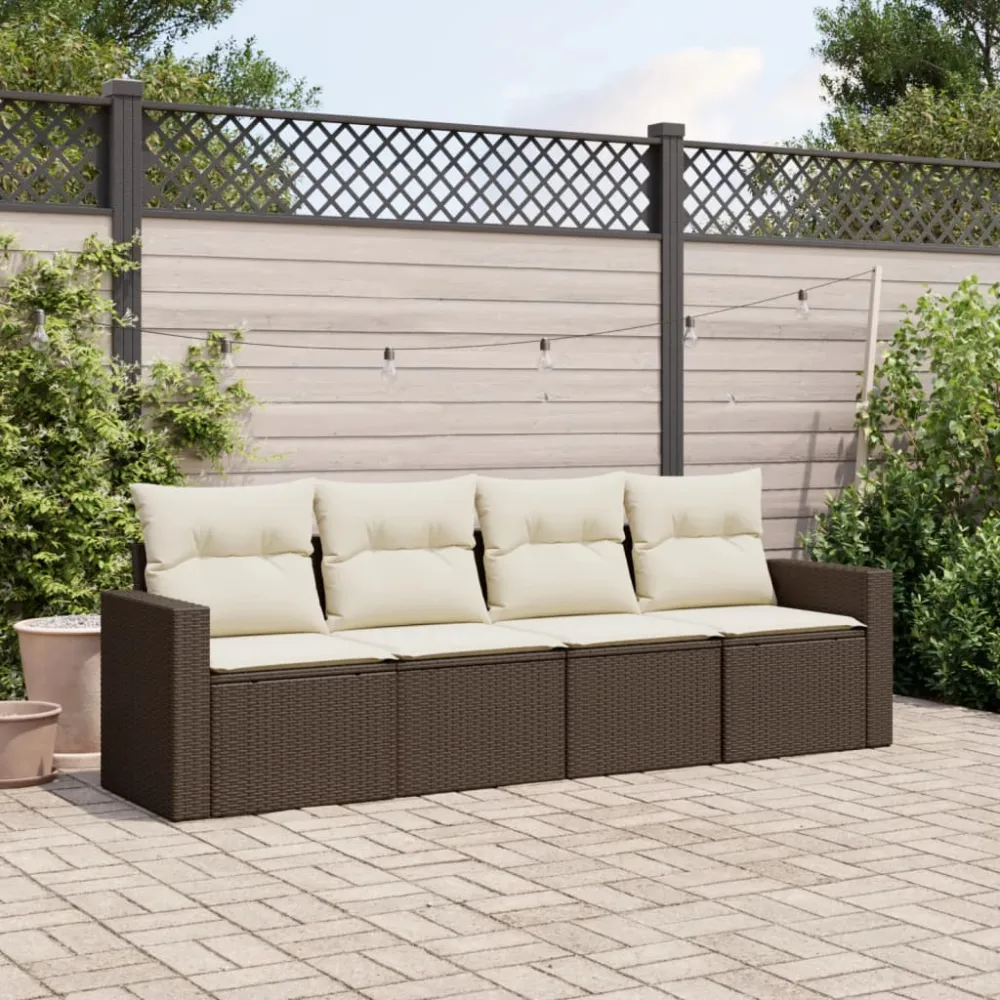 4-delige Loungeset met kussens poly rattan bruin vidaXL