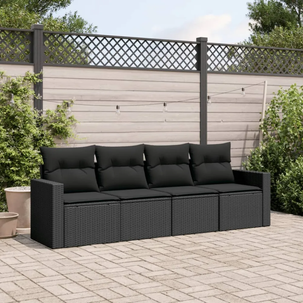 4-delige Loungeset met kussens poly rattan zwart vidaXL